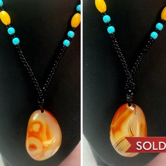 Natural Evil Eye Botswana Agate Pendant Stones Necklace - Picture 1 of 7